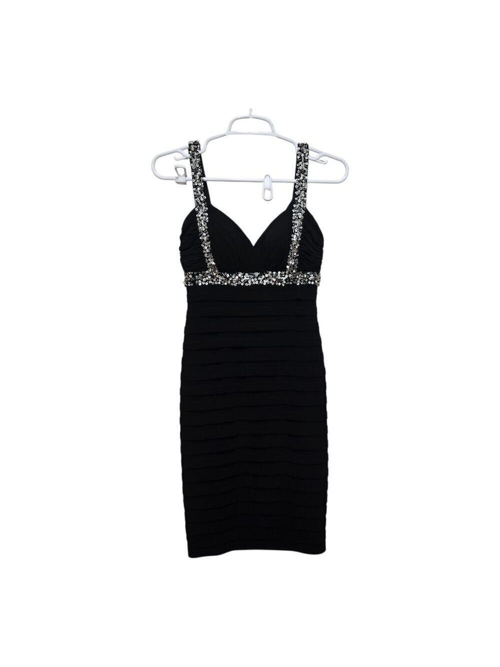 Betsy & Adam Black Sequin Beaded Cocktail Dress Petite 2